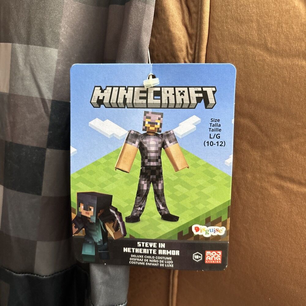 NEW Minecraft Kevin Netherite Armor L 10-12 Halloween Kids Costume Mask Party